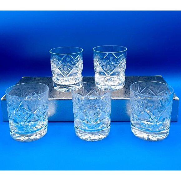 Vintage Rogaska Crystal Double Old Fashioned Glasses Set Of 5 3.5" X 3" Intricat - Picture 6 of 16